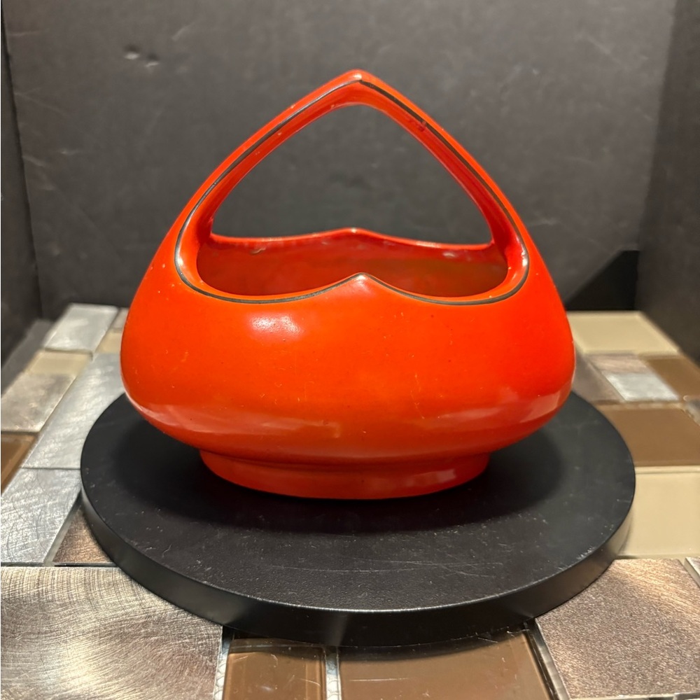 Vintage Czechoslovakia Coronet Ceramic Bridal Basket Pottery Orange Bohemian